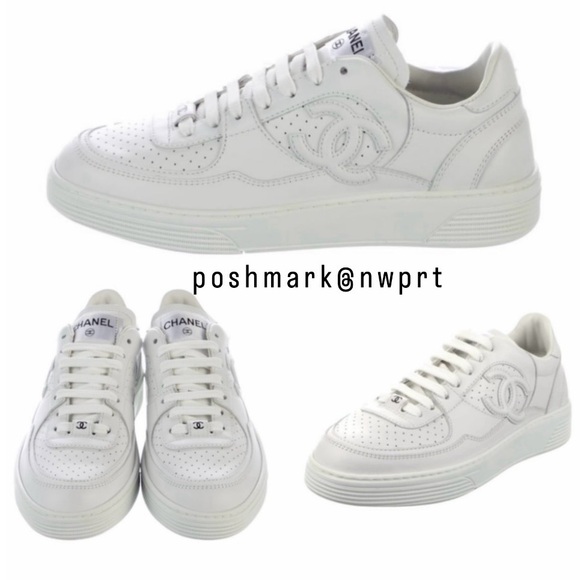 CHANEL Shoes - CHANEL 💯 23A White CC Logo Platform Leather Sneakers Runners 37.5 37 7 Box